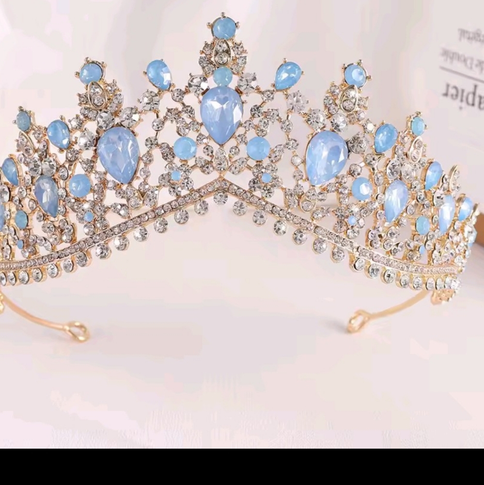 Gold and Blue Crystal Hair Tiara